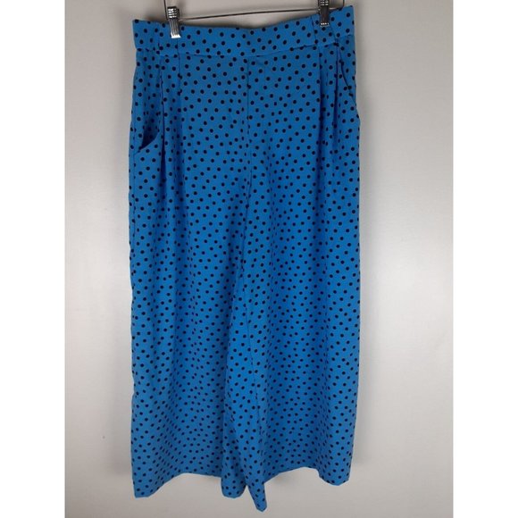 Zara Pants - Zara Womens Blue Black Polkadot Pull On Wide Leg Cropped Pants Pockets L